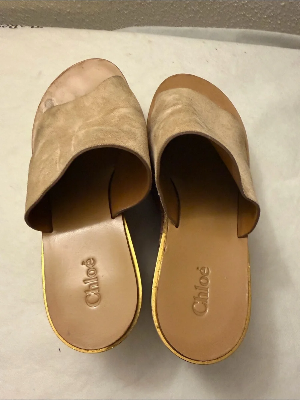 Chloé Taupe Suede Espadrille Slide Sandals, pre-owned, SZ7, gently used